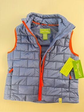 Lake & Trail Kids Lightweight Quilted Vest in Blue with Orange Trim